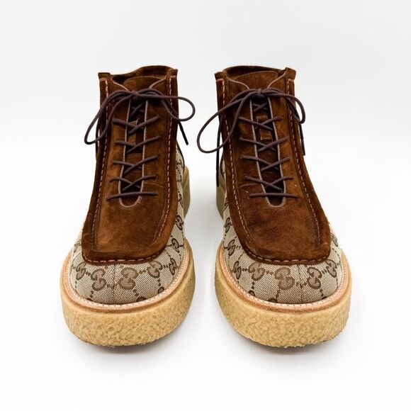 Gucci GG Supreme Monogram Brown Suede Boots US Men’s 7.5 - Picture 3 of 12